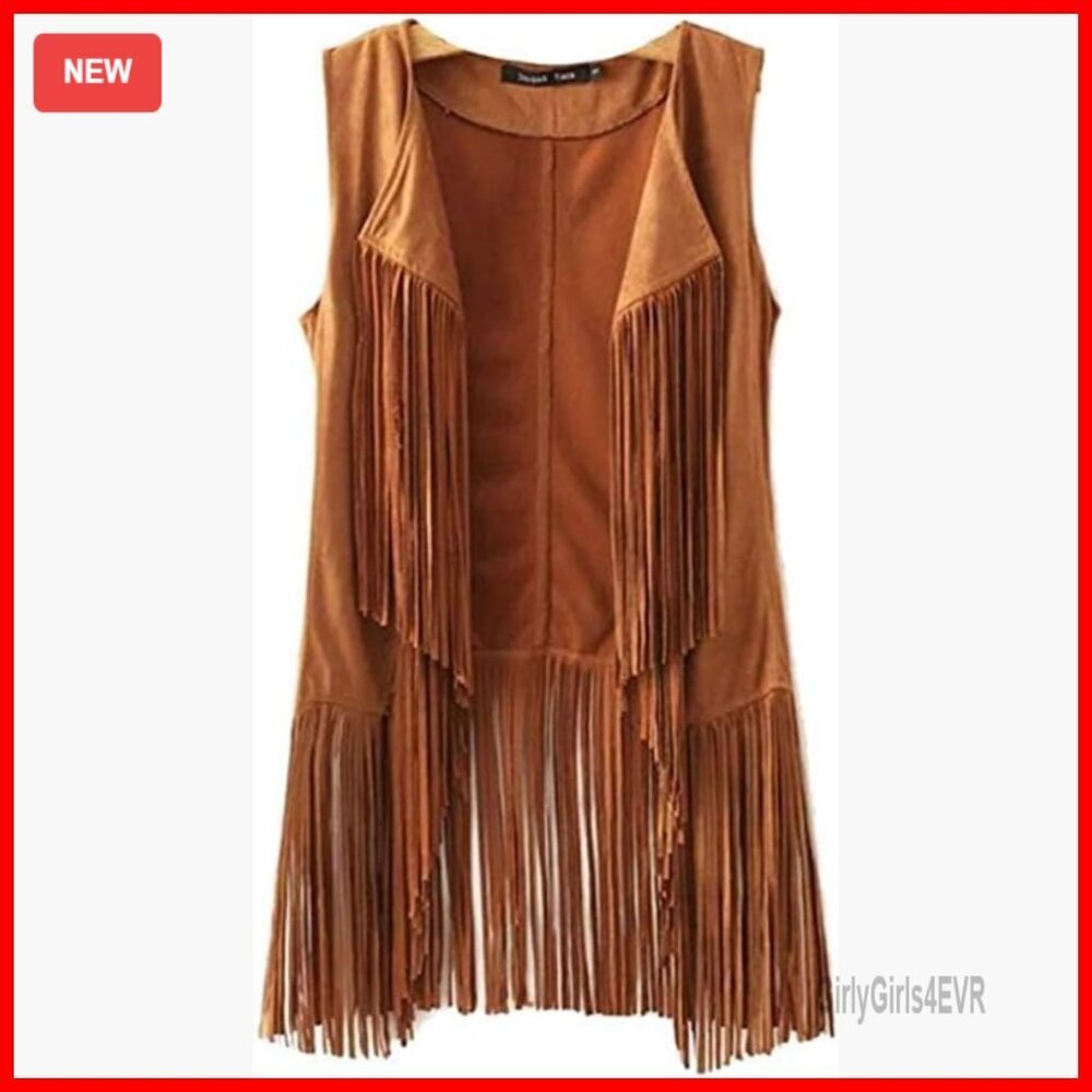 Suede Tassel Vest Cardigan Sleeveless Pull On Casual Winter Wear